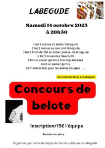 Belote de l'amicale laïque @ Salle des fêtes de Labégude