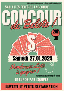Concours de belote @ Salle des fêtes de Labégude