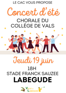Concert Chorale Collège de Vals @ Stade Franck Sauzée Labégude